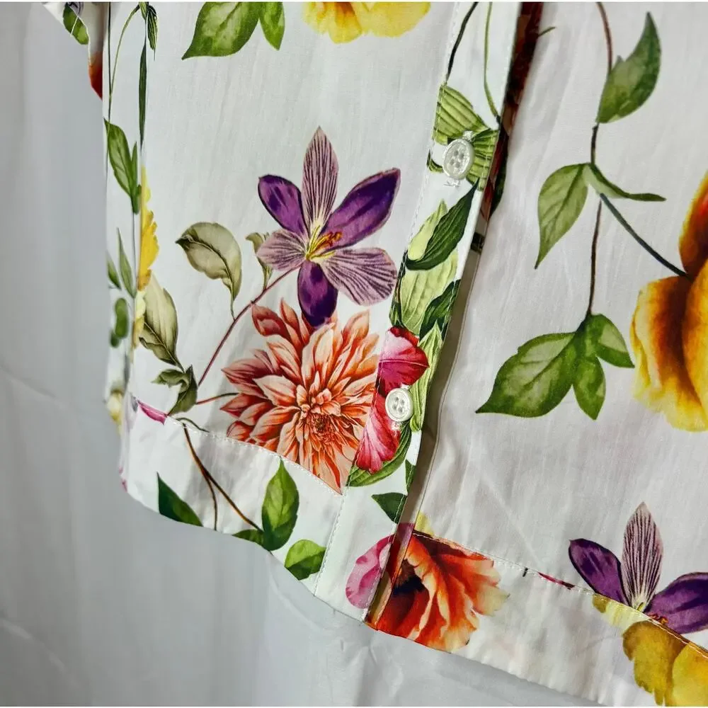 NWT Zara floral-print cropped boxy oversized short sleeves white shirt sz. XS - Picture 9 of 9